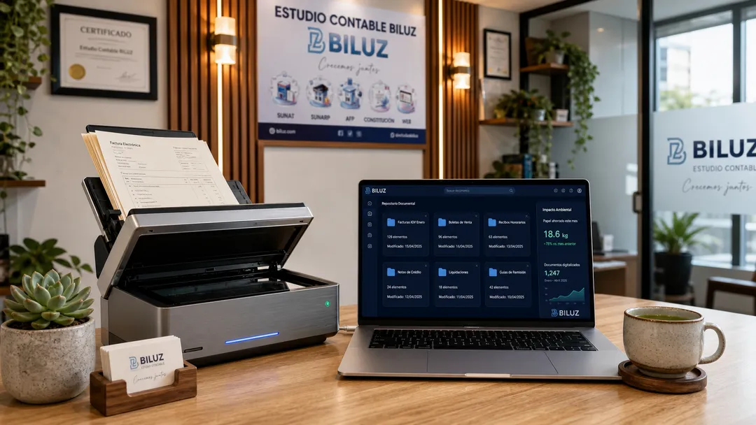Ilustración corporativa del servicio Digitalización documental y contabilidad electrónica